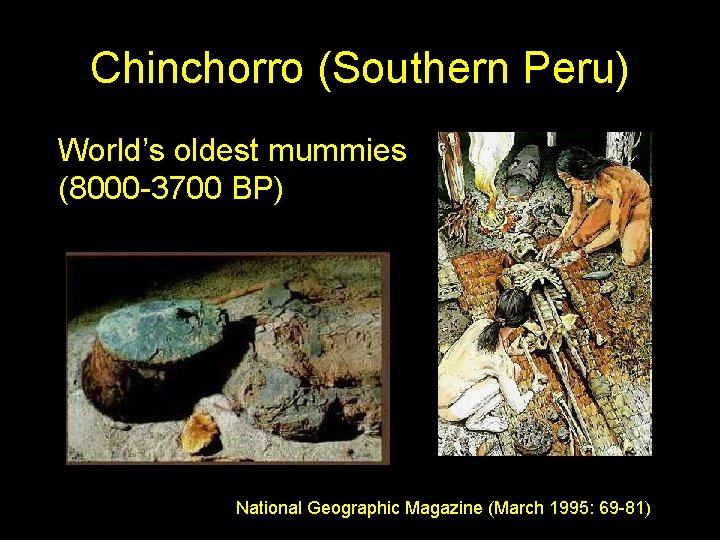 Chinchorro (Southern Peru) World’s oldest mummies (8000 -3700 BP) National Geographic Magazine (March 1995: