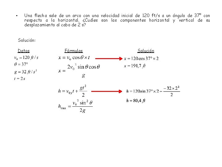  • Una flecha sale de un arco con una velocidad inicial de 120