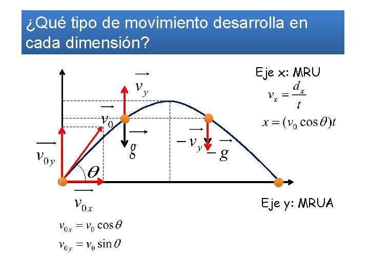 ¿Qué tipo de movimiento desarrolla en cada dimensión? Eje x: MRU Eje y: MRUA