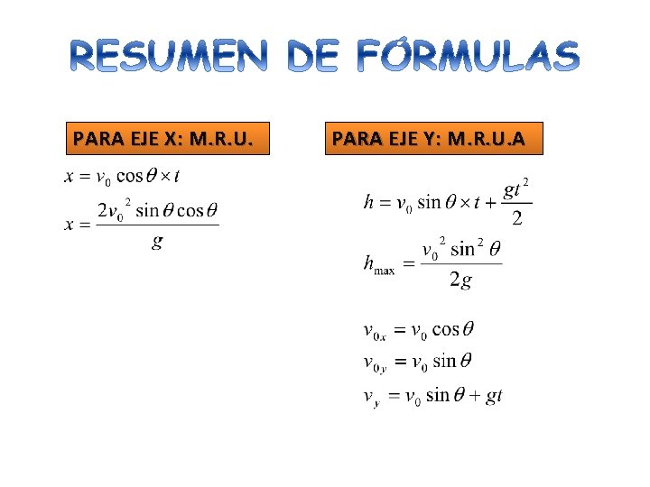 PARA EJE X: M. R. U. PARA EJE Y: M. R. U. A 