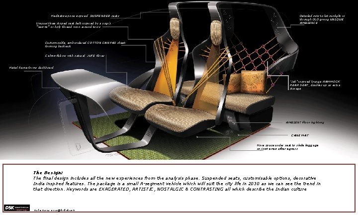 Meditative pose inspired SUSPENDED seats Unique three striped seat belt inspired by a yogi’s