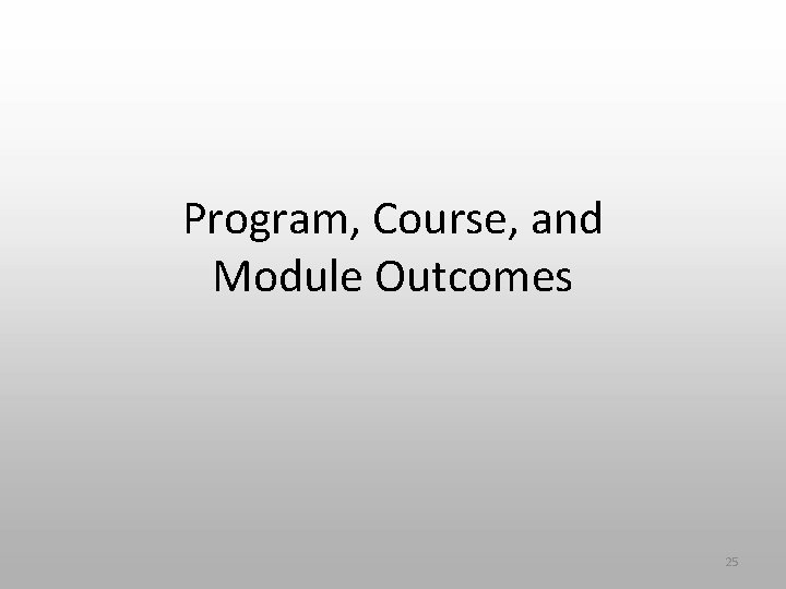 Program, Course, and Module Outcomes 25 