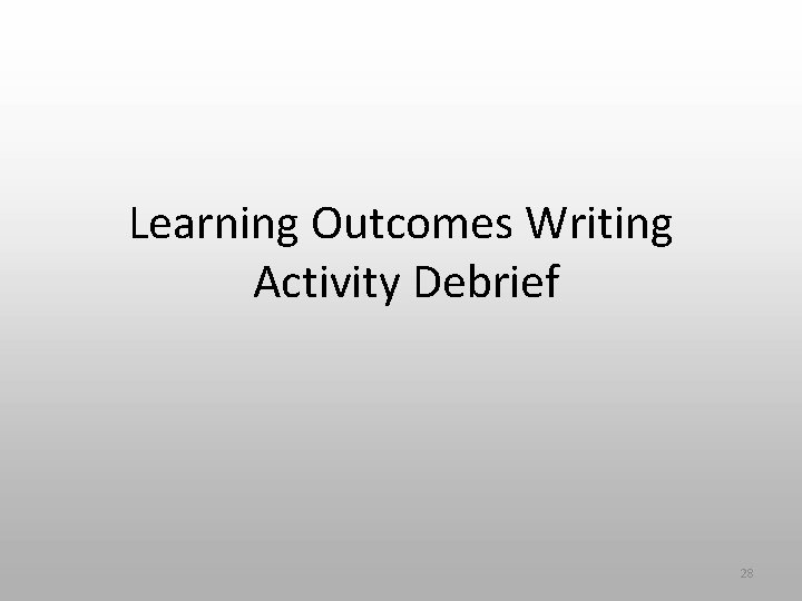 Learning Outcomes Writing Activity Debrief 28 