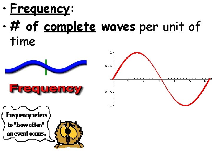  • Frequency: • # of complete waves per unit of time 