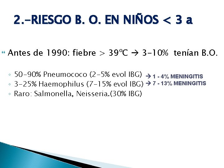 2. -RIESGO B. O. EN NIÑOS < 3 a Antes de 1990: fiebre >