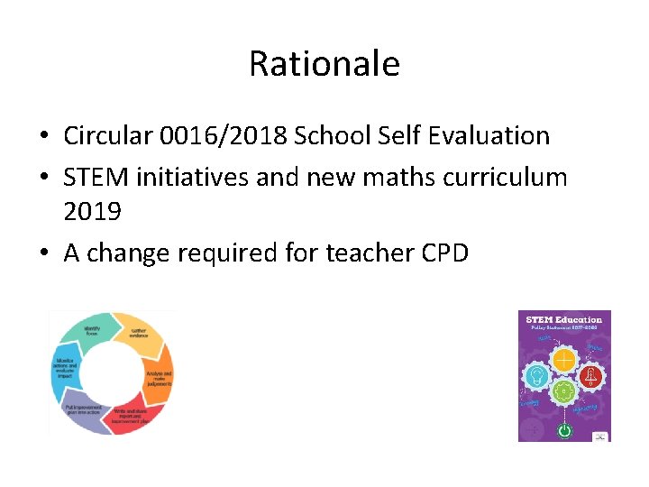 Rationale • Circular 0016/2018 School Self Evaluation • STEM initiatives and new maths curriculum