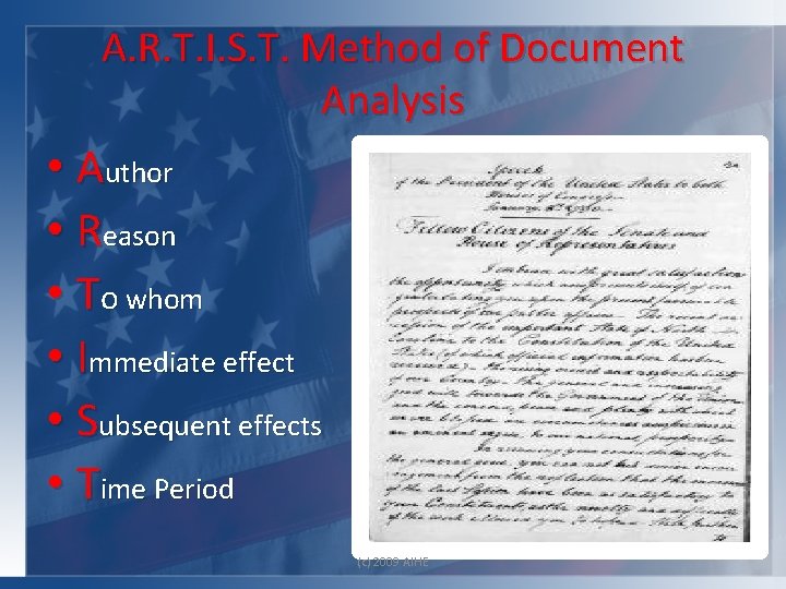 A. R. T. I. S. T. Method of Document Analysis • Author • Reason