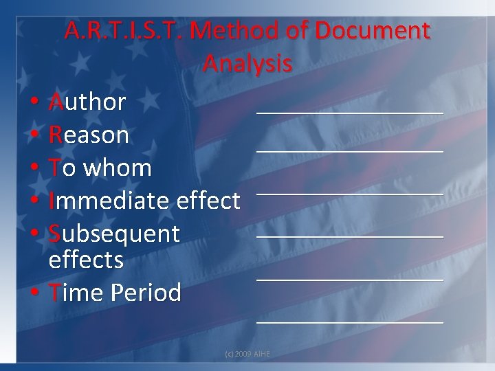 A. R. T. I. S. T. Method of Document Analysis • Author ___________ •