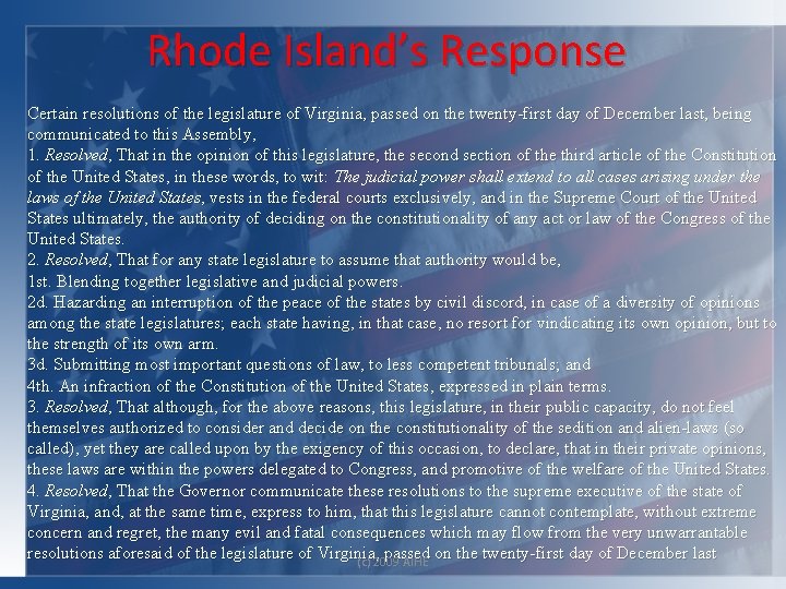 Rhode Island’s Response Certain resolutions of the legislature of Virginia, passed on the twenty-first