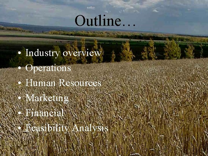 Outline… • • • Industry overview Operations Human Resources Marketing Financial Feasibility Analysis Outline… • • • Industry overview Operations Human Resources Marketing Financial Feasibility Analysis