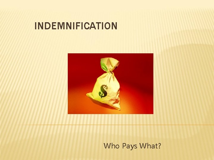 INDEMNIFICATION Who Pays What? 