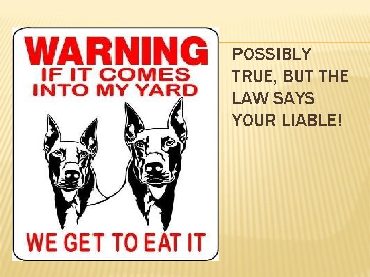 POSSIBLY TRUE, BUT THE LAW SAYS YOUR LIABLE! 