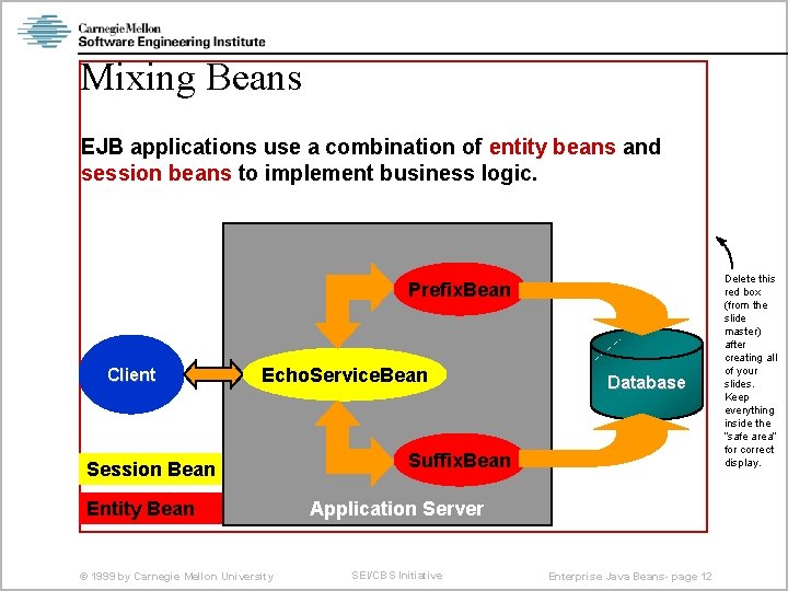 Mixing Beans EJB applications use a combination of entity beans and session beans to