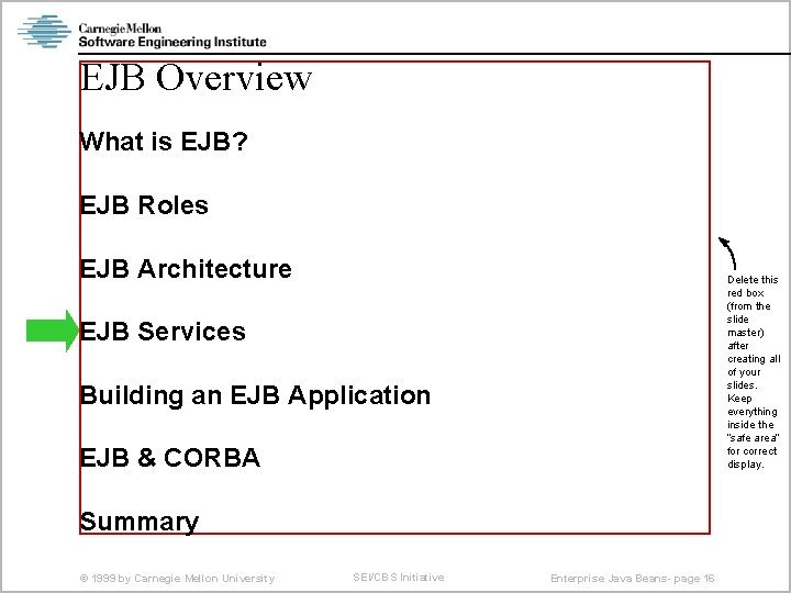 EJB Overview What is EJB? EJB Roles EJB Architecture Delete this red box (from