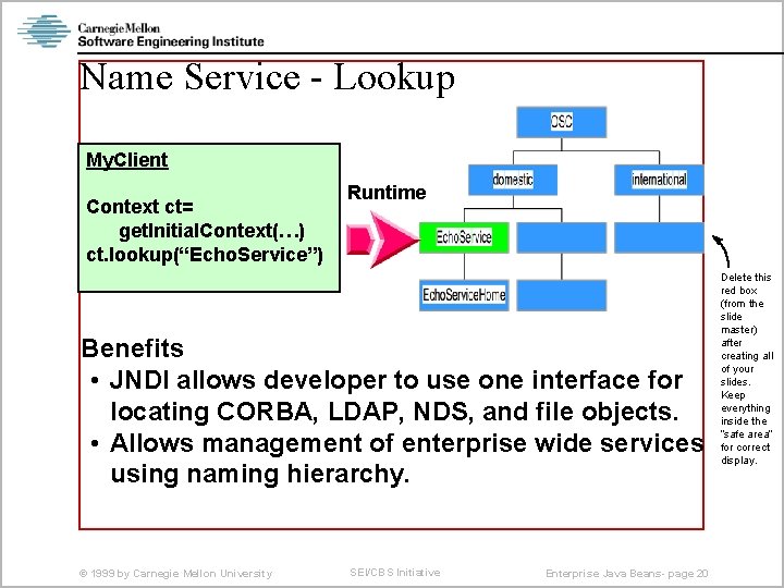 Name Service - Lookup My. Client Context ct= get. Initial. Context(…) ct. lookup(“Echo. Service”)