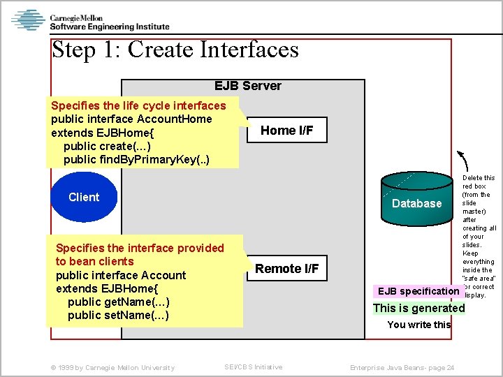 Step 1: Create Interfaces EJB Server Specifies the life cycle interfaces public interface Account.