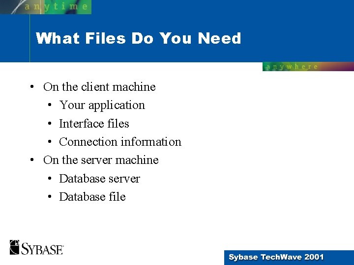 What Files Do You Need • On the client machine • Your application • What Files Do You Need • On the client machine • Your application •