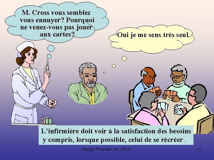 M. Cross vous semblez vous ennuyer? Pourquoi ne venez-vous pas jouer aux cartes? Oui