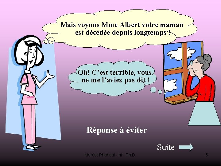 Mais voyons Mme Albert votre maman est décédée depuis longtemps ! Oh! C’est terrible,