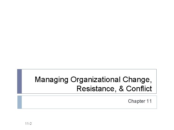 Managing Organizational Change, Resistance, & Conflict Chapter 11 11 -2 