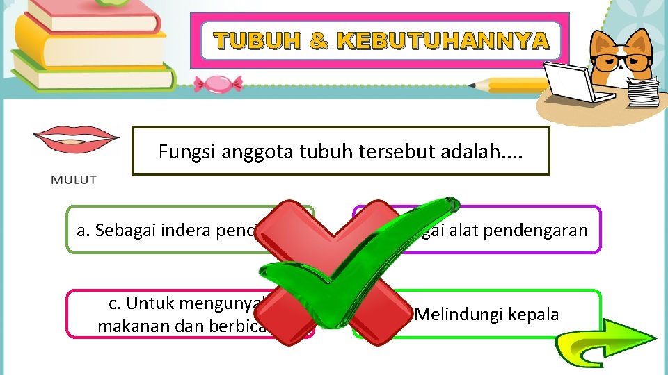 TUBUH & KEBUTUHANNYA Fungsi anggota tubuh tersebut adalah. . a. Sebagai indera penciuman c.