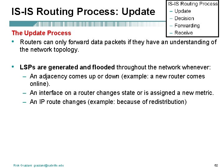 IS-IS Routing Process: Update The Update Process • Routers can only forward data packets