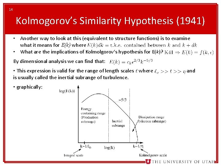 14 Kolmogorov’s Similarity Hypothesis (1941) • Another way to look at this (equivalent to