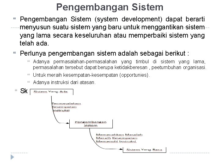 Pengembangan Sistem Pengembangan Sistem (system development) dapat berarti menyusun suatu sistem yang baru untuk