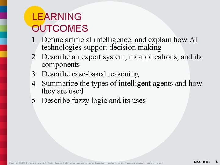 LEARNING OUTCOMES 1 Define artificial intelligence, and explain how AI technologies support decision making