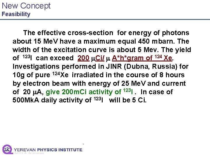 New Concept Feasibility The effective cross-section for energy of photons about 15 Me. V