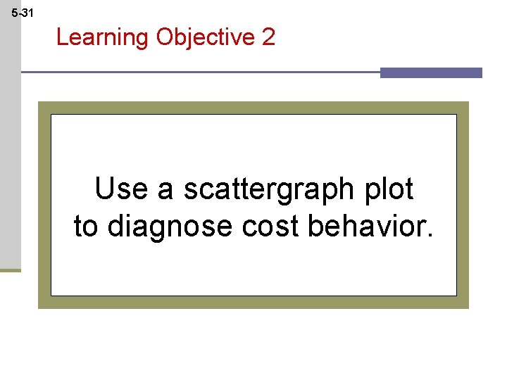 5 -31 Learning Objective 2 Use a scattergraph plot to diagnose cost behavior. 