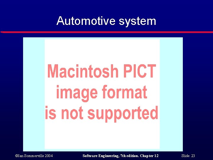 Automotive system ©Ian Sommerville 2004 Software Engineering, 7 th edition. Chapter 12 Slide 23