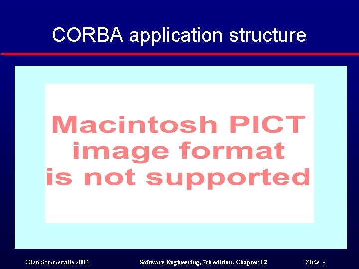 CORBA application structure ©Ian Sommerville 2004 Software Engineering, 7 th edition. Chapter 12 Slide