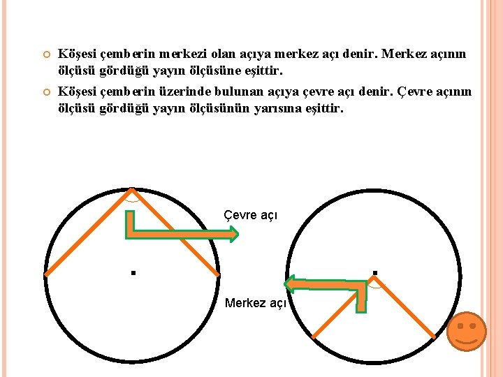  Köşesi çemberin merkezi olan açıya merkez açı denir. Merkez açının ölçüsü gördüğü yayın