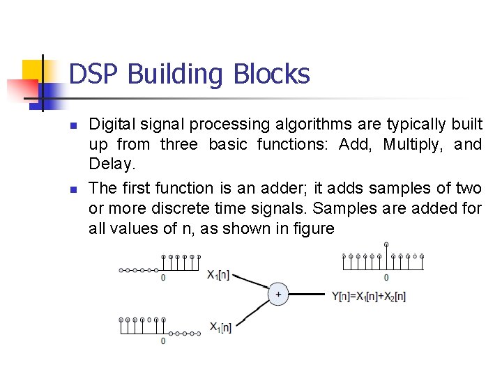 DSP Building Blocks n n Digital signal processing algorithms are typically built up from