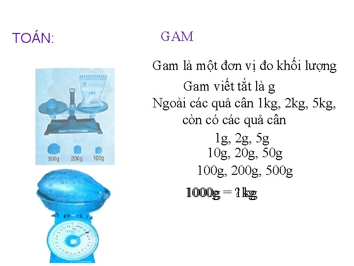 TOÁN: GAM Gam là một đơn vị đo khối lượng Gam viết tắt là