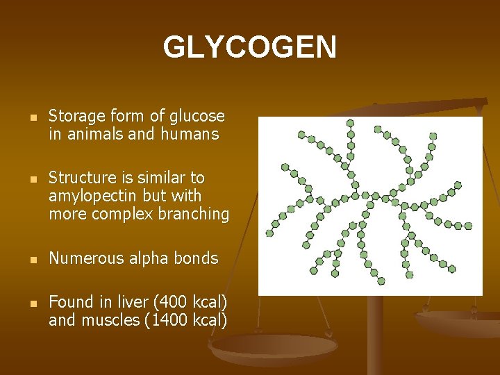 GLYCOGEN n n Storage form of glucose in animals and humans Structure is similar