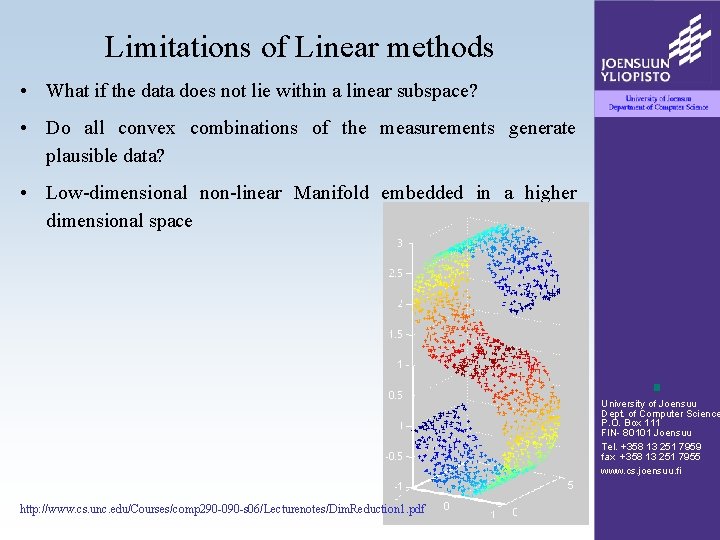 Limitations of Linear methods • What if the data does not lie within a