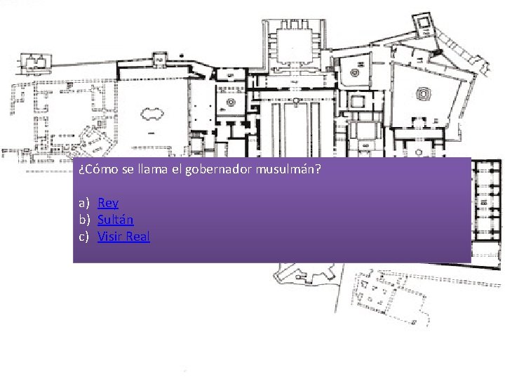 ¿Cómo se llama el gobernador musulmán? a) Rey b) Sultán c) Visir Real 