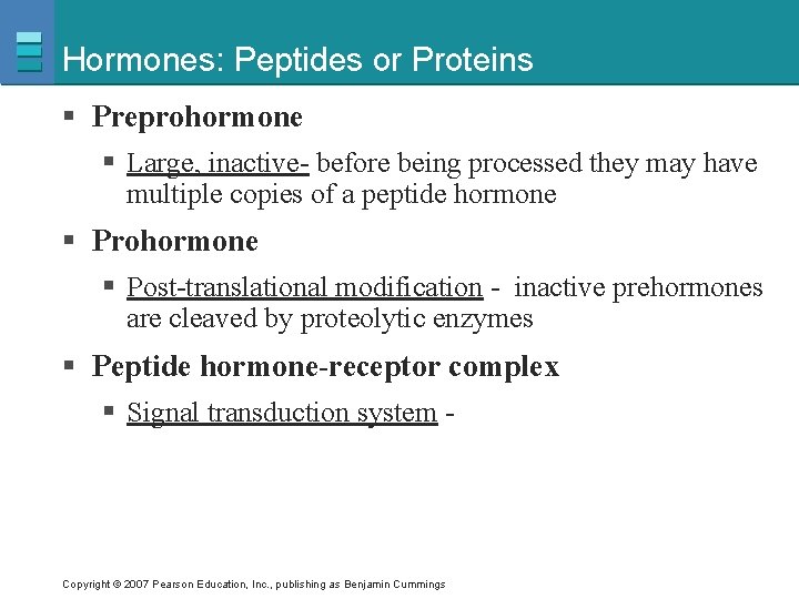 Hormones: Peptides or Proteins § Preprohormone § Large, inactive- before being processed they may
