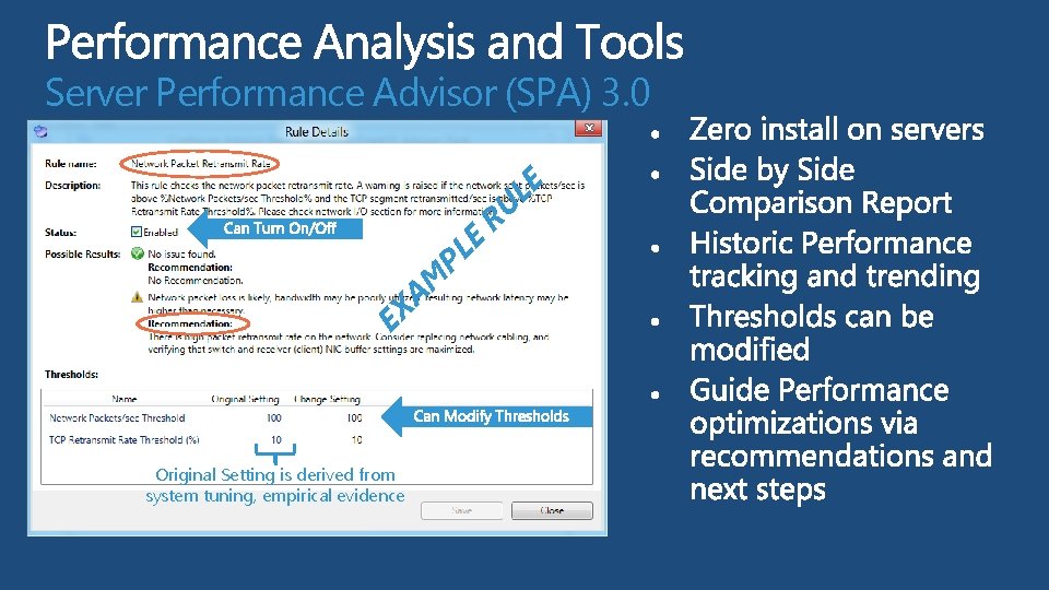Server Performance Advisor (SPA) 3. 0 E L P M A EX Original Setting