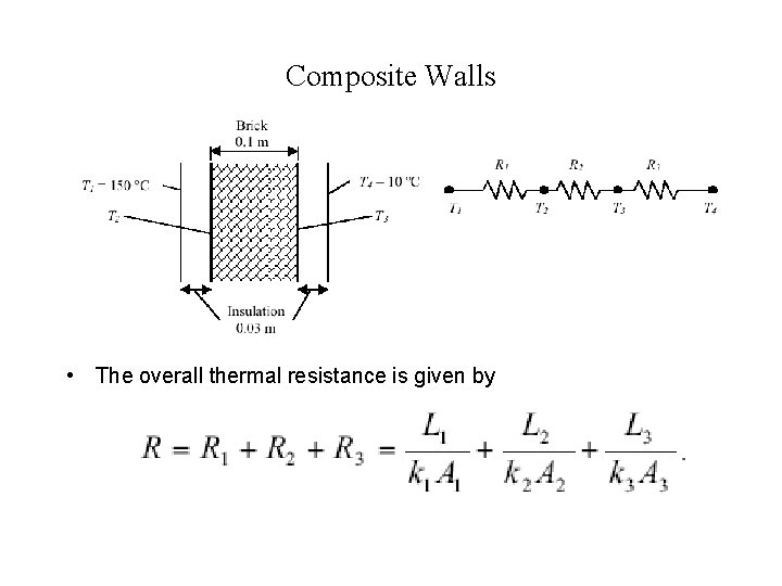 Composite Walls • The overall thermal resistance is given by 