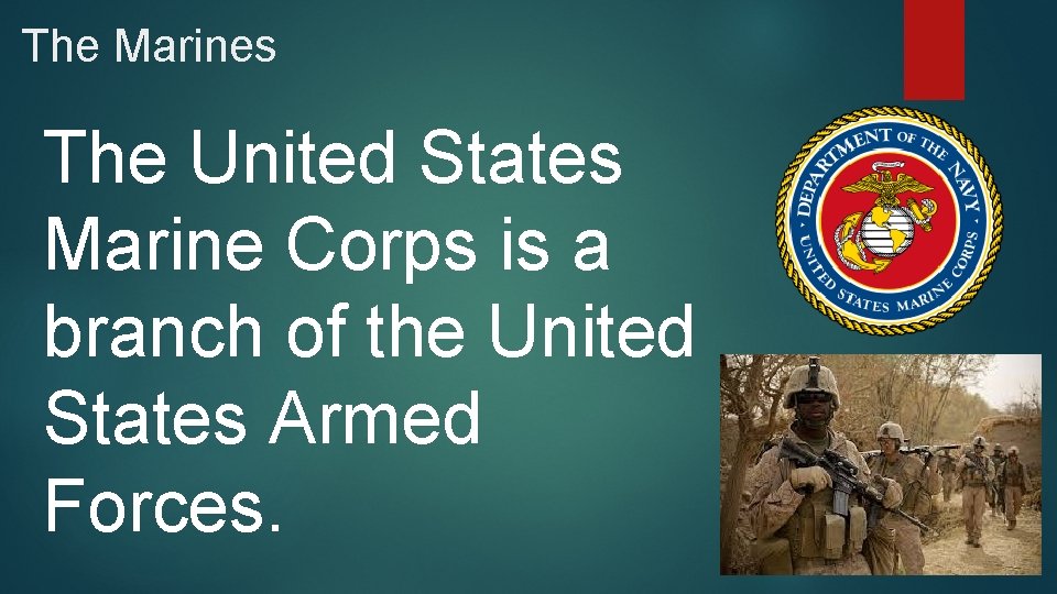 The Marines The United States Marine Corps is a branch of the United States