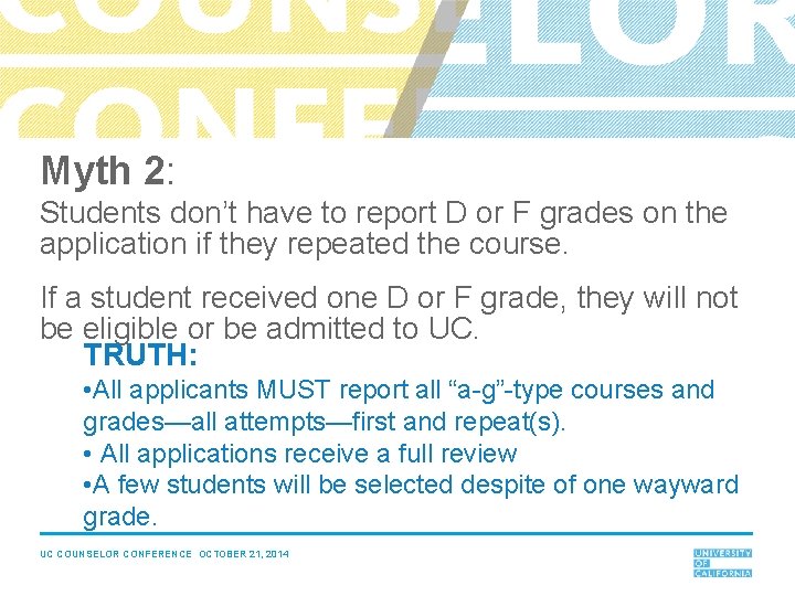 Myth 2: Students don’t have to report D or F grades on the application