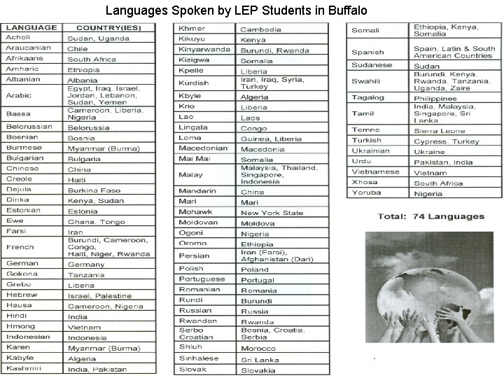 Languages Spoken by LEP Students in Buffalo 