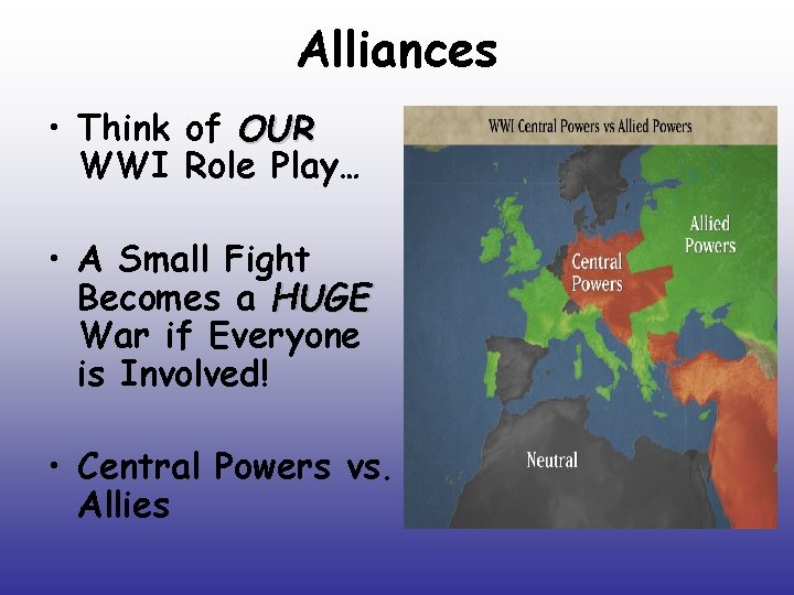 Alliances • Think of OUR WWI Role Play… • A Small Fight Becomes a