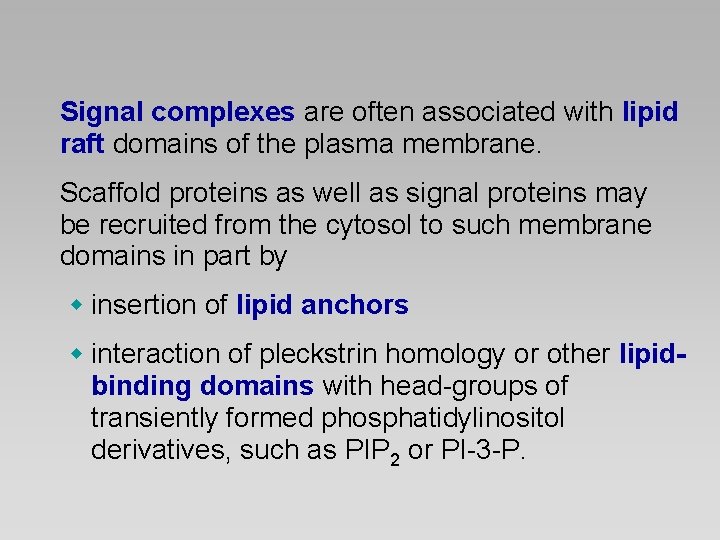 Signal complexes are often associated with lipid raft domains of the plasma membrane. Scaffold