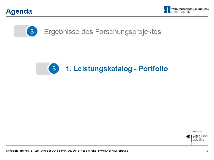 Agenda 3 Ergebnisse des Forschungsprojektes 3 1. Leistungskatalog - Portfolio Consozial Nürnberg – 26.