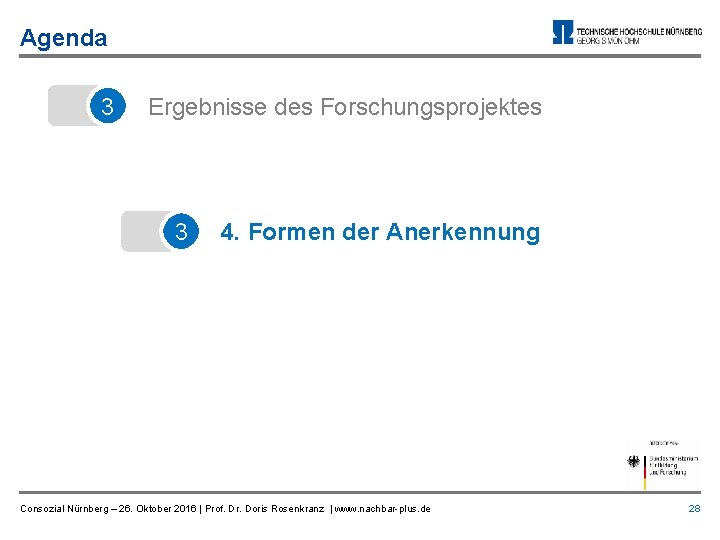 Agenda 3 Ergebnisse des Forschungsprojektes 3 4. Formen der Anerkennung Consozial Nürnberg – 26.