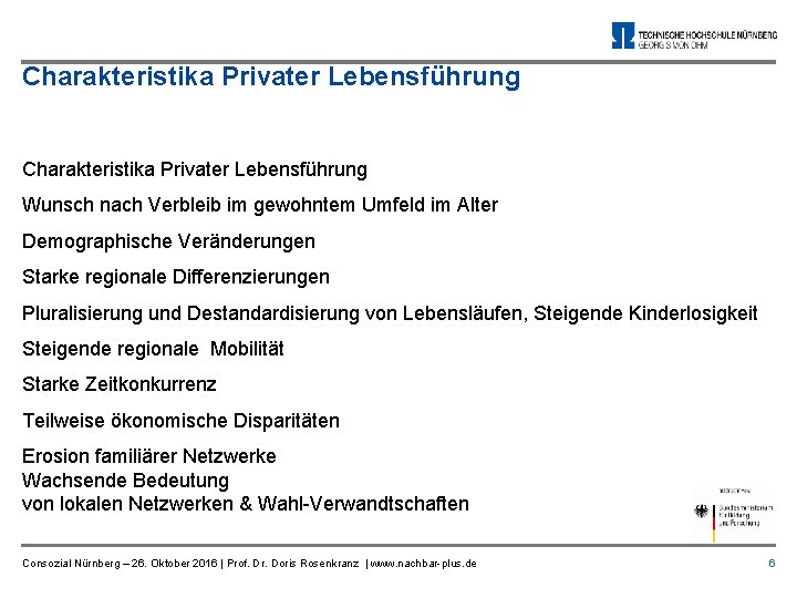 Charakteristika Privater Lebensführung Wunsch nach Verbleib im gewohntem Umfeld im Alter Demographische Veränderungen Starke